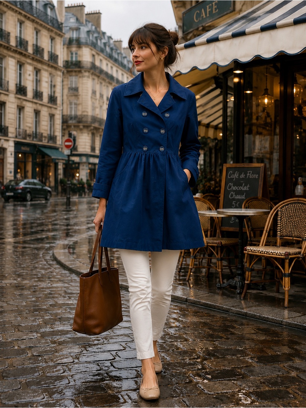 Anthropologie Tulle Royal Blue Double Breasted Cotton Trench Coat Jacket Large - Picture 4 of 16